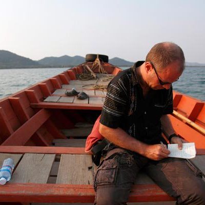 Ko Tonsay: At work for the Asia Wall Street Journal going near Kep in Cambodia. Photo by Luke Duggleby